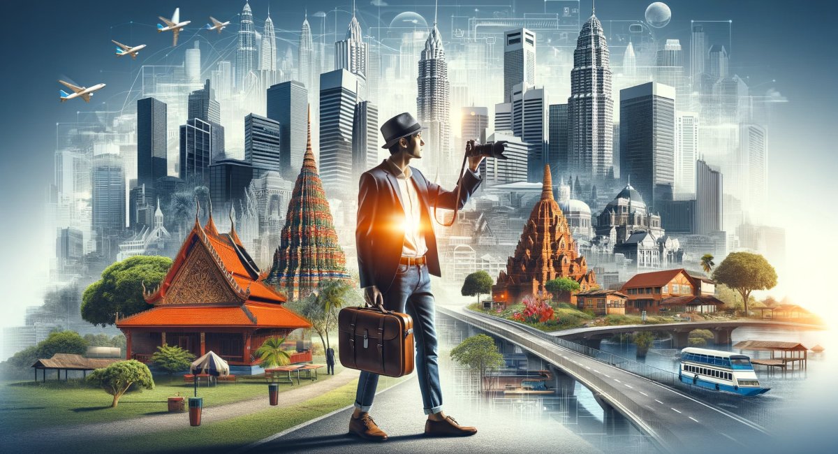 Bleisure travel with a professional carrying a laptop bag and camera