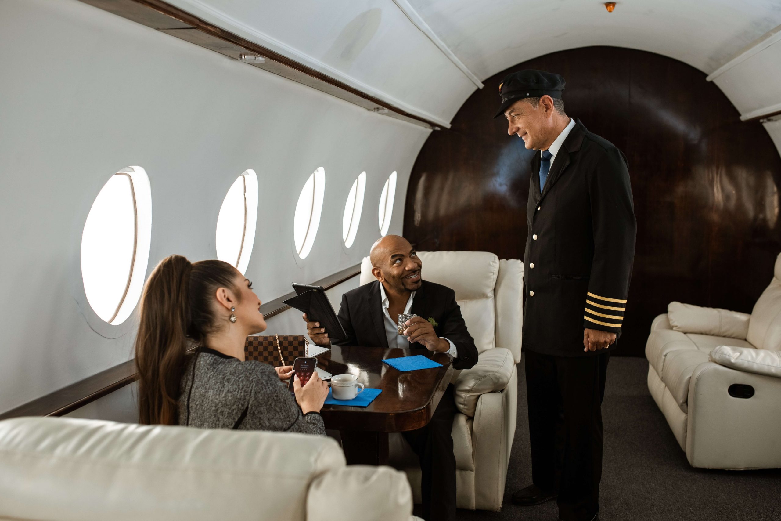 Business work on a private jet
