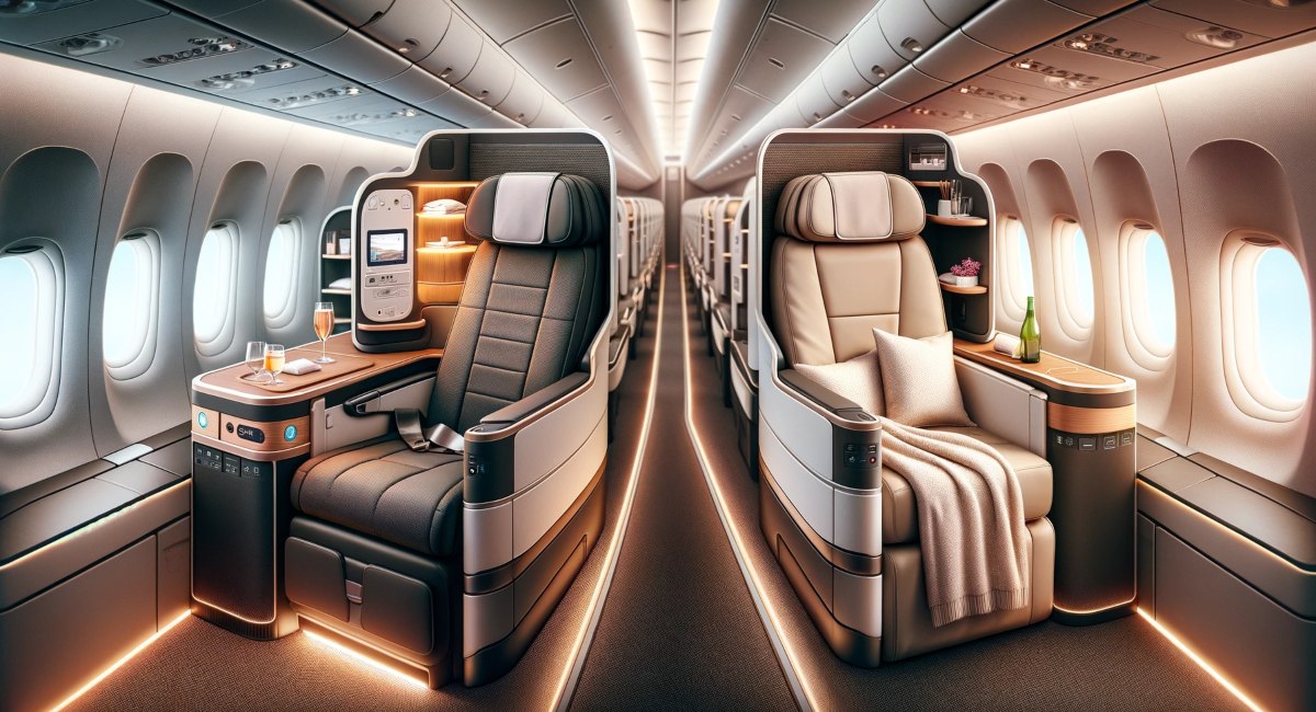 Business class seats vs premium economy seats in a plane