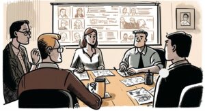 Team meeting to coordinate crew travel logistics and scheduling